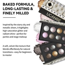 UCANBE Shimmer Metallic Eyeshadow Palette Set, Baked Eye shadow, High Pigment Makeup Palette, Soft Blendable for Party and Stage Makeup (03 All Metallic)