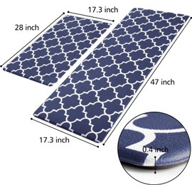 KMAT Kitchen Mat [2 PCS] Cushioned Anti-Fatigue Area Rug Sets, Waterproof Non-Slip Kitchen Mats and Rugs Heavy Duty PVC Ergonomic Comfort Foam Rug for Kitchen, Floor Home, Office, Sink, Blue