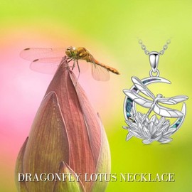 PELOVNY Dragonfly Necklace 925 Sterling Silver Abalone Moon Pendant Lotus Dragonfly Jewelry for Mothers Day Birthday Christmas Gifts Women