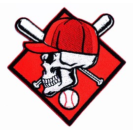 Skull Baseball Crossbone Bat Softball Baseball Sport Equipment Kids Cartoon Iron on Patch Embroidered Patch Supplies for Jacket Bags Jeans Backpack Clothes DIY