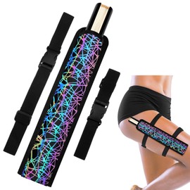 Cosblank Summer Rave Fan Holster Rave Fan Holder Folding Hand Pouch Foldable Sleeves with Waist Belt for Thigh Party(Grid Line Style)