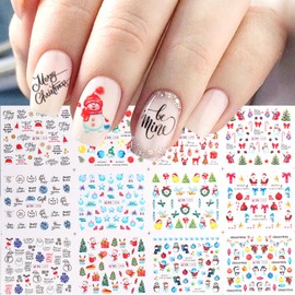 3 Sheets Christmas Nail Art Stickers Snowflake 3D Self-Adhesive Christmas Nail Decals Christmas Tree Santa Claus Snowman Sock Crutch Bow Design Christmas Nail Art Supplies for Women Nails Art Decor