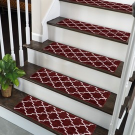 SUSSEXHOME Stair Treads - 100% Polypropylene Carpet Strips for Indoor Stairs - Easy to Install Runner Rugs W/ Double Adhesive Tape - Safe, Extra-Grip, Decorative Mats -13-Pack - Red