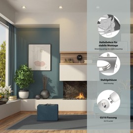 ledscom.de 6 Pieces Ceiling recessed Frame RIR recessed Frame Chrome matt Angular (LED/Halogen/GU10/MR16/PAR16/50mm) incl. GU10 Socket