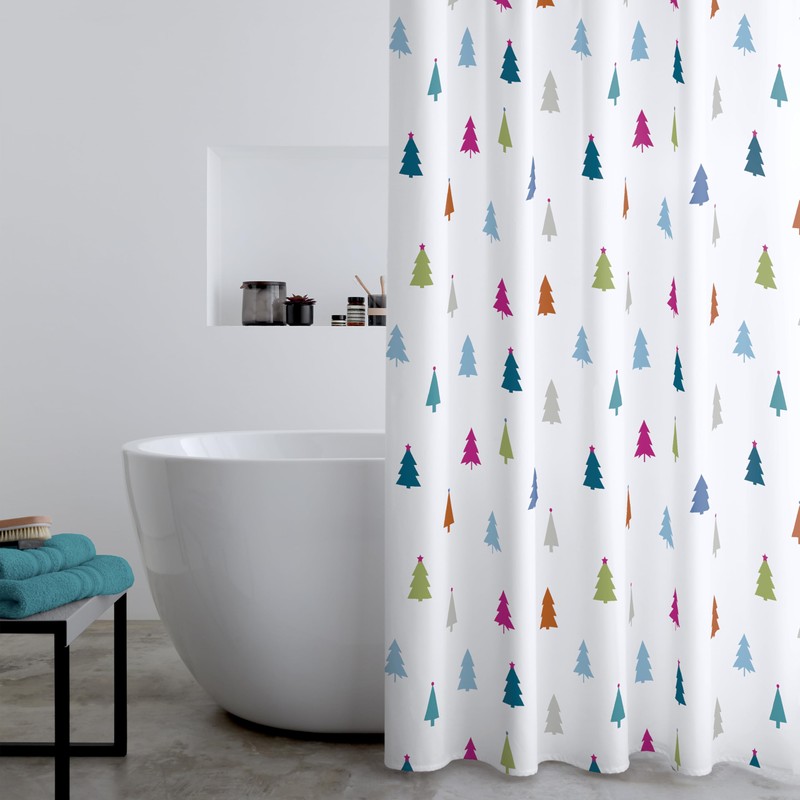 Catherine Lansfield Christmas Tree 180x180cm Shower Curtain White