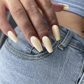 Glazed Champagne Chrome Press on Nails Long Coffin,SXVME Fake Nails Square Aurora Nails Press ons,Acrylic Nails Glue on Nails Long,Flash False Nails,Mirror Effect Gel Nails Stick on Nails in 24PCS