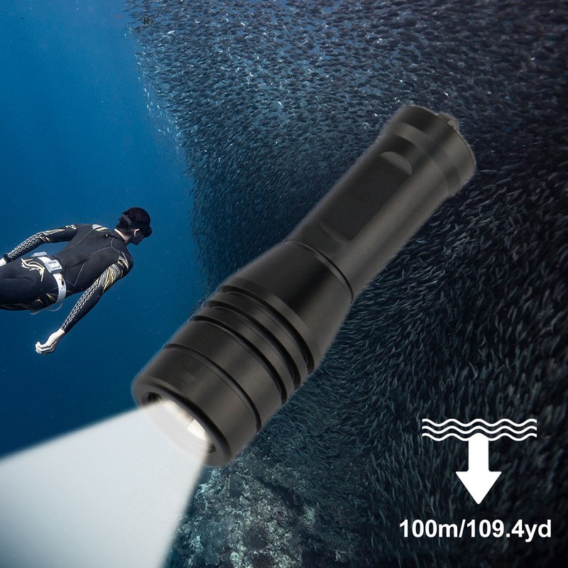 LED Diving Flashlight Aluminium Alloy IPX8 Waterproof White Light 800LM