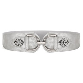 VONMELLI Vintage Belt for Women Stretchy Wide Waist Belt with Thick Buckle Elastic Wide Belt for Dresses and Coats, silver