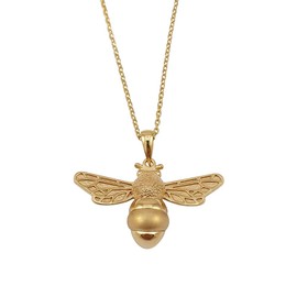 Kiara Jewellery 925 Sterling Silver Bumble Bee Pendant Necklace with Matching 18" Sterling Silver Gold Plated Chain, Yellow Gold Plated, Diamond