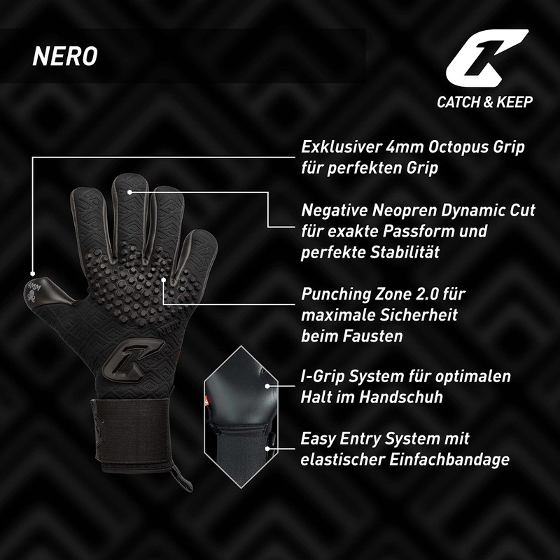 Catch & Keep Professional Goalkeeper Gloves for Adults, Maximum Grip,