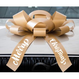 CarBowz Big Merry Christmas Car Bow, Giant 30" Bow, Non Scratch Magnet, Weather Resistant Vinyl (Gold)