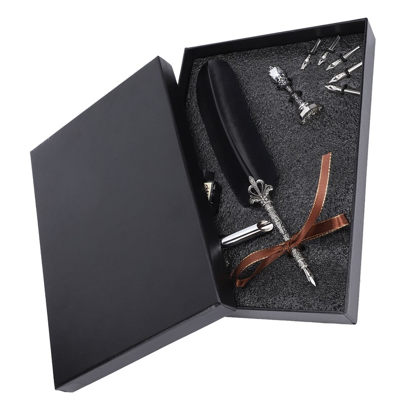 Quill Pen Set Feather Writing Dip Pen Stamp Students Teacher