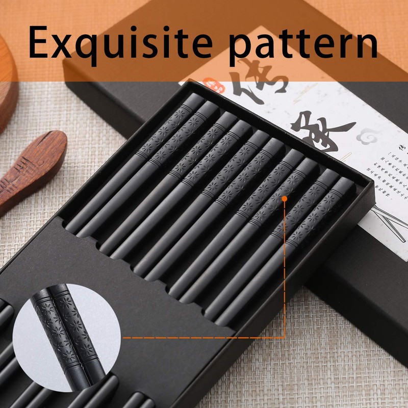 10 Pairs Fiberglass Chopsticks, Reusable Alloy Chop Sticks Non-slip Chopsticks,