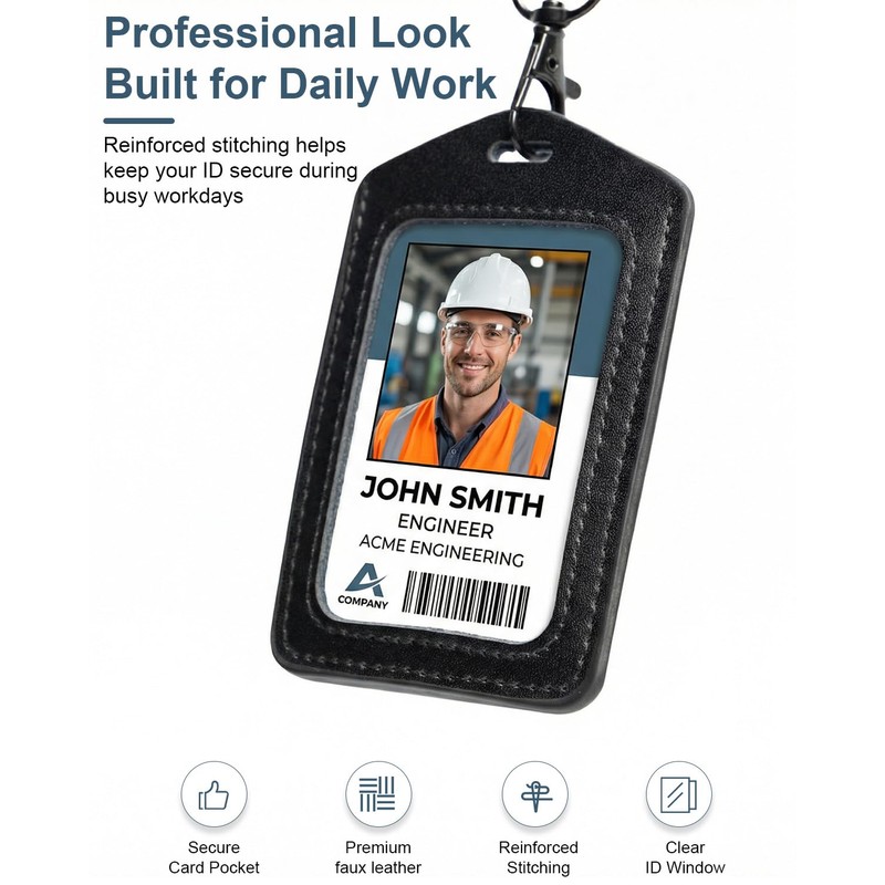 Retractable ID Badge Holder with Breakaway Lanyard and Clip, Faux