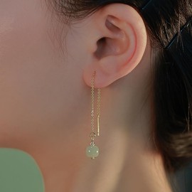 Green Earrings for Women Dangling Valentines Day Gifts for Her Gemstone Teardrop Earrings Jade Huggie Hoop Earrings Dainty Gold Earrings Valentines Gifts