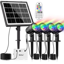 MEIHUA Solar Spot Lights Outdoor Color Changing, 4 in 1 Landscape Lighting RGB Spotlights with Remote Control, IP66 Waterproof Solar Lights Outdoor Garden for Pathway Yard Pool Tree
