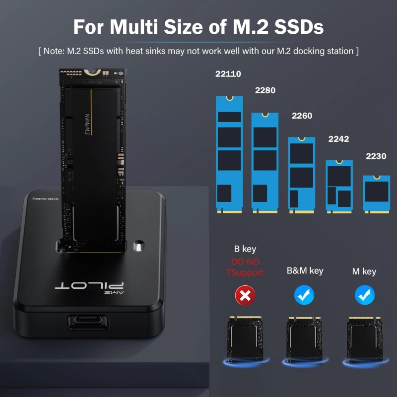 Amzpilot M.2 NVMe & SATA to USB C Docking Station,