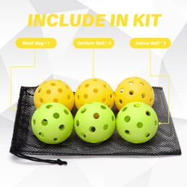 HEMIZAN Pickleball Balls 6 Packs, 3 Outdoor Pickleballs 3 Indoor Pickle Balls with Mesh Bag for All Style Pickleball Paddles