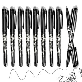 ForestM erasable pens black，10pcs Erasable Pens Black Friction Pen, 0.7mm Rub Out Pens Eraser Pen, Erasable Gel Pens with Rubber on the End for Kids Adults School Work Paperwork Stationary