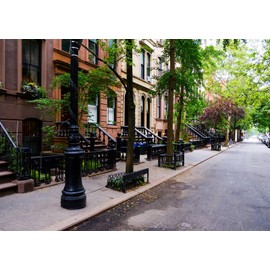 CORFOTO 7x5ft Fabric Manhattan City Street Backdrop for Photography Classic Luxury Apartment Building New York City Street Background for Europe Party Decor Birthday Wedding Photo Studio Props