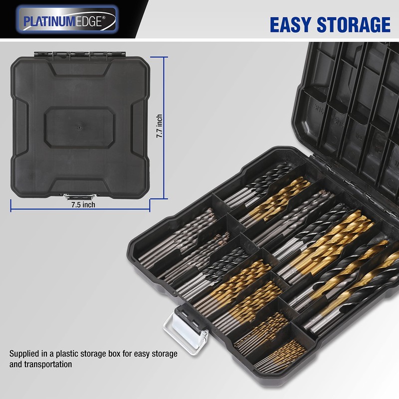 PLATINUMEDGE 140PC Multipurpose Drill Bits Set, 88PC Titanium Twist Drill