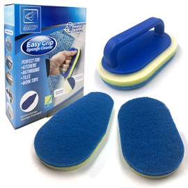 Bathroom Cleaning Sponge with Handle, Scourers Sponge Kit with 2 Oval-Shaped Cleaning Sponges, 1 Corner Sponge Scourer and 1 Detachable Sponge Handle, Scrubbing Sponge for Kitchen, Tiles or Bathtub