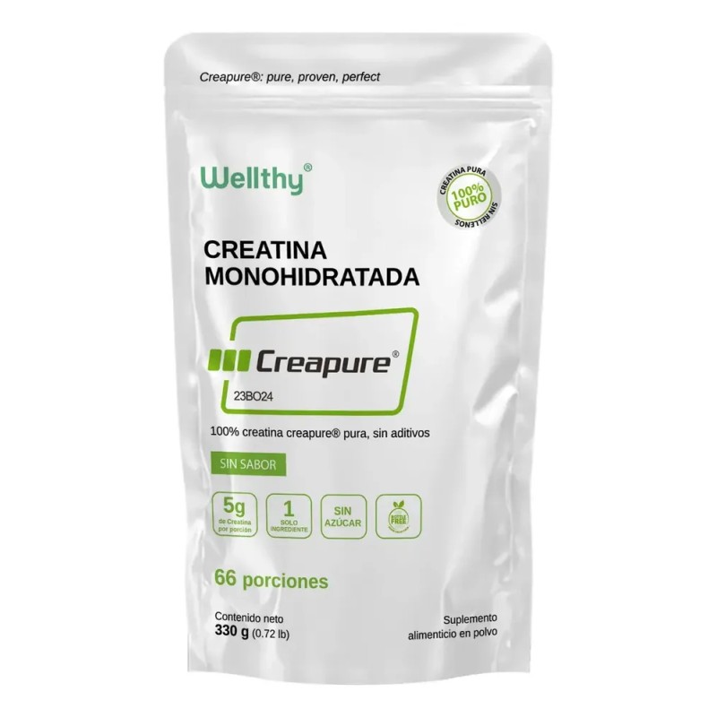 Wellthy Creatina Monohidratada Creapure® 330g. 100% Pura. Solo 1 Ingrediente