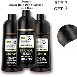 FARNDU Hair Dye 3-in-1 Shampoo Haircare, Cover Gray Hairs, 10 Mins Hair Coloring, Plant Extracts, Long Lasting, Mild, Moisture (400 mL):_Buy 2 Get 3 - Black-Discount Package
