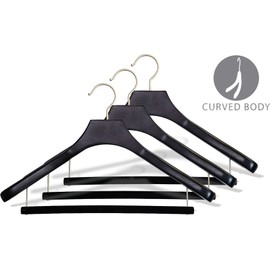 Deluxe Wooden Suit Hanger with Velvet Bar, Espresso Finish & Brushed Chrome Swivel Hook, Large 2 Inch Wide Contoured Coat Hangers (Set of 6) by The Great American Hanger Company