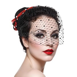 Thinp Mesh Veil Headband - Black Birdcage Veil with Diamond Accents for Women's Bridal, Wedding, Tea Party & Funeral Occasions