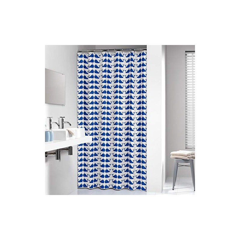 Sealskin Whale PEVA Waterproof Shower Curtain Blue 180cm Width x