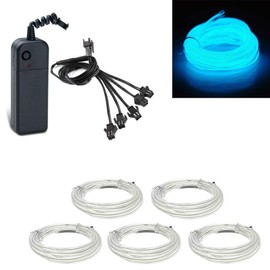 5x1meter EL Wire Ice Blue Neon Light Tube Rope Battery Powered Electroluminescent Wire Glowing Strobing Decoration Light for Xmas Party Pub(Ice Blue)