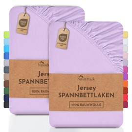 NatureMark Pack of 2 Jersey Children’s Fitted Sheets, 100% Cotton, Many Sizes and Colours, Brand Quality, Standard 100 by OEKO-TEX, 70 x 140 cm, Lilac/Lavender