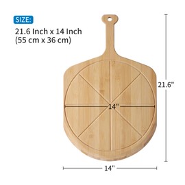 Fiery Chef 14” Bamboo Pizza Peel - Lightweight Smooth Wooden Pizza Paddle and Pizza Cutting Board with 8 Slice Grooves, Outdoor Pizza Oven Accessories, 21.6 Inch x 14 Inch
