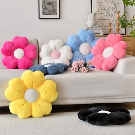 Flower Shaped Pillow, Cute Decorative Throw Pillows with Soft Artificial Rabbit Fur for Couch Bed Chair Floor, Christmas Pillow Seating Cushions with Room Décor for Bedroom (13.7 Inches, Yellow)