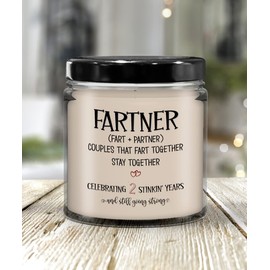The Improper Mug Fartner 2 Years Candle 2nd Anniversary Ideas for Boyfriend Husband Fiance from Girlfriend Wife Funny Two Yr Together Dating Wedding Fart Jokes 9 Oz. V