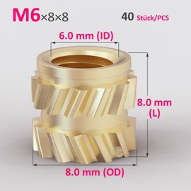 M6 Threaded Inserts for 3D Printing 40pcs M6x8x8mm Brass Melting Nuts for Plastic Parts