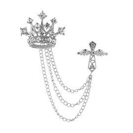 coadipress Crown With Hanging Chain Brooch for Women Men Elegant Gentlemen Gold Silver Crystal Crown Lapel Pin Vintage Rhinestone Wedding Brooch Suit Shirt Pin Accessories (Silver Cross)