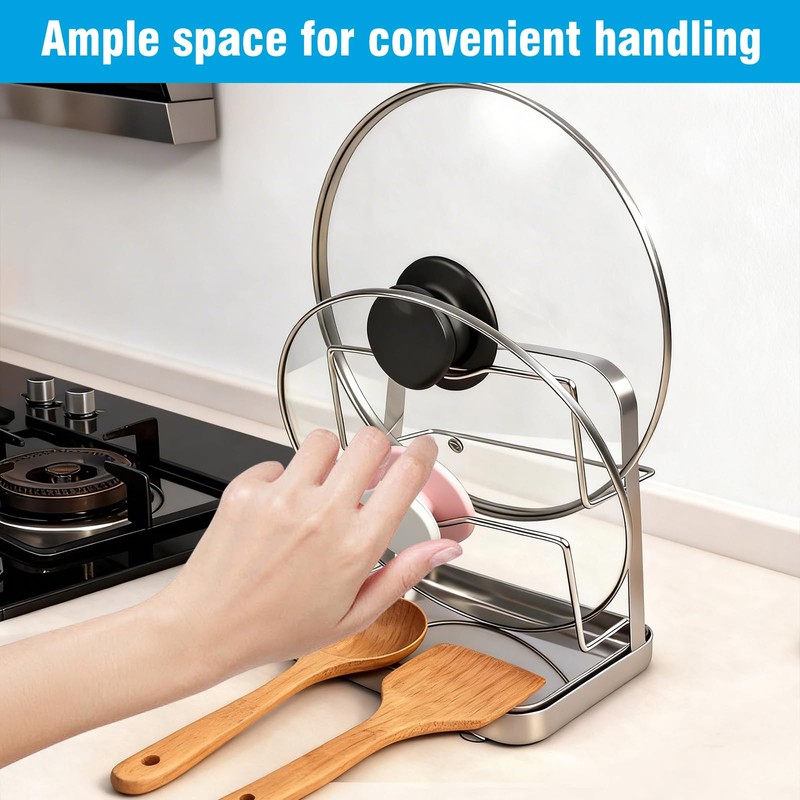 YJREW 304 Pot Lid Organizer & Spoon Rest, Pot Lid
