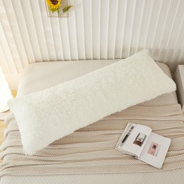Memfydu Faux Fur Fluffy Body Pillow Cover, Cream Plush Shaggy Velvet Body Pillowcase 1 pc, Zipper Closure (21"x54", Cream)