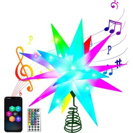 FOYOTO Christmas Tree Topper Star, Smart LED Lighted Christmas Treetop Decorations with Remote, Bluetooth App Control-Music Sync Color Changing, Hanging Star Decor for Indoor/Outdoor-10 Inches