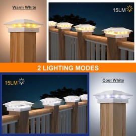 APONUO Solar Post Cap Lights 16-Pack, White IP64 Waterproof 16 LED Fence Post Solar Lights for 4x4 5x5 6x6 Wood/Vinyl Posts, 2-Mode Deck Post Lights Solar Powered, 10-Hr Lighting for Patio Yard Porch
