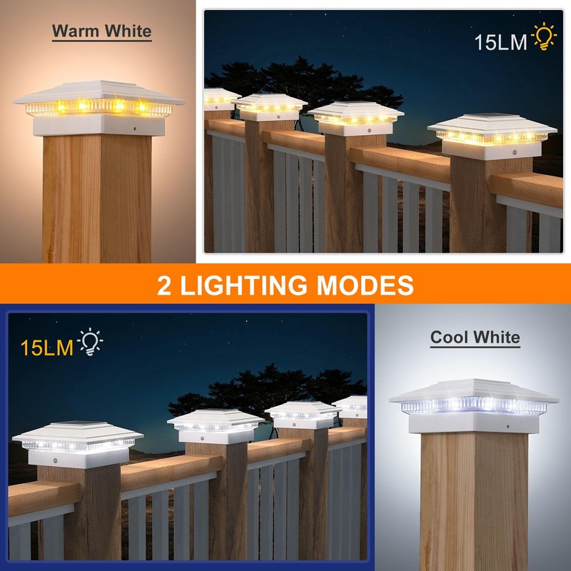 APONUO Solar Post Cap Lights 16-Pack, White IP64 Waterproof 16