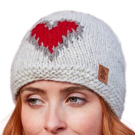 Pachamama Ladies Wool Fleece Lined Beanie Hat Hand Knitted Red Heart Oatmeal One Size Handmade Extra Warm Fair Trade Light Beige One Size, light beige