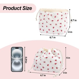 SXS LACONIC Drawstring Quilted Makeup Bag, Cosmetic Pouch, Coquette Cute Organizer, Small Make up Bag for Purse, Women's Portable Travel Cosmetic Bag