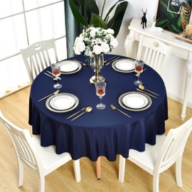 KAIPHO Mantel redondo azul marino, resistente a las manchas, sin arrugas, de poliéster de 210 g/m², lavable, lavable, para fiestas, banquetes, bodas, interiores y exteriores (60 pulgadas, círculo)
