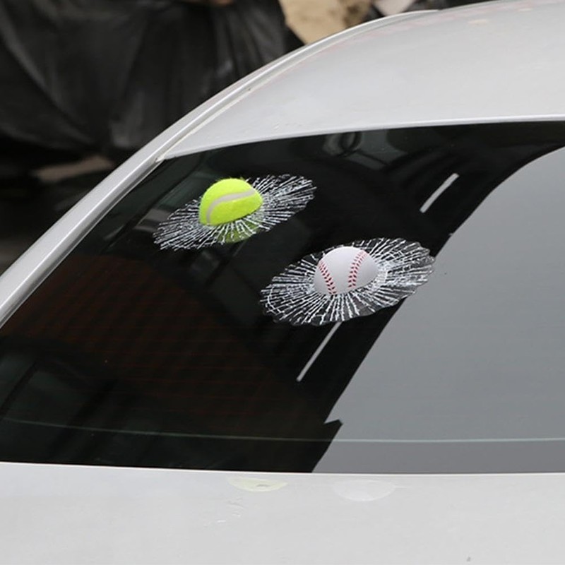 3D Prank Tricky Broken Glass Sticker, Car Styling Baseball Stereo