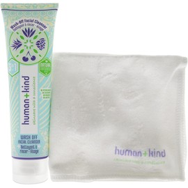 Human+Kind Limpiador facial Wash-Off - Fórmula todo en uno probada por dermatólogos - Limpia, desmaquilla y exfolia - Cuidado de la piel natural - Sin crueldad - Sin parabenos - 100 ml.