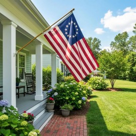 Cotton Betsy Ross Flag 3x5 Feet Tea-Stained Vintage 13 Stars Hanging Waterproof Heavy Duty Outdoor Aluminum Flagpole EmbroideredColor: Cotton-Betsy Ross Flag, Size: 3x5ft