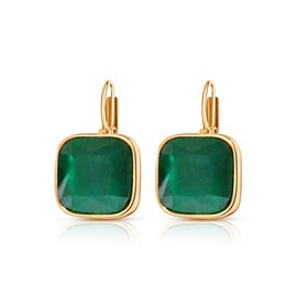 CERES PARIS - arete de acero inoxidable chapados en oro de 18 quilates con forma de ópalo cuadrado y verde blanco, Oro amarillo, Ópalo